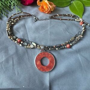 Silpada Multi-Strand coral , avalone and Silver Pendant Necklace N1563